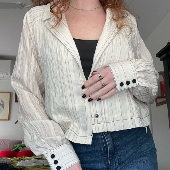 Linen pinstripe Free People blazer - Picture 4 of 5